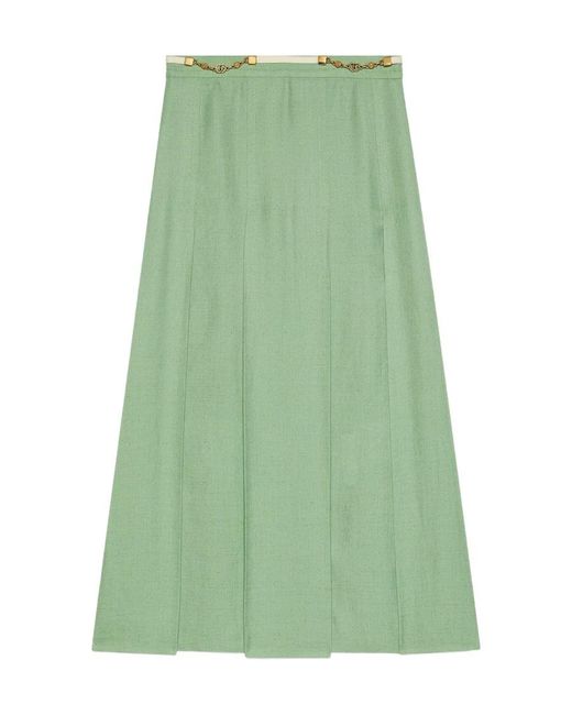 Gucci Green Double Gg Pleated Skirt