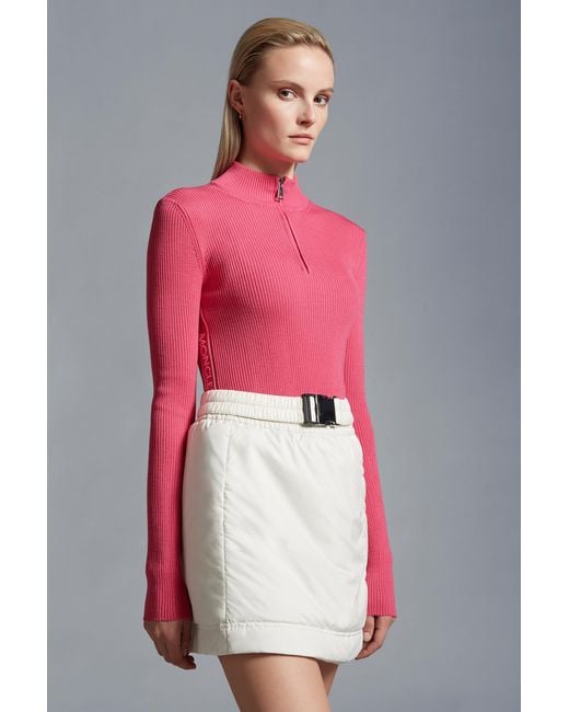 Moncler Pink Half-Zip Logo Patch Jumper