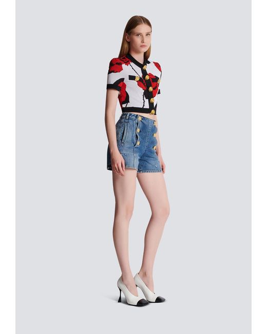 Balmain Red Roses Jacquard Knit Cardigan