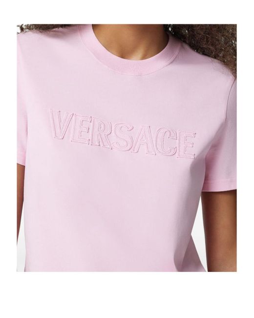 Versace Pink Logo-Appliqué Crewneck T-Shirt