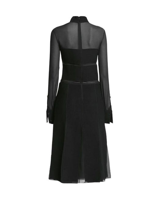 Proenza Schouler Black Sheer-Panel Pleated-Skirt Midi Dress