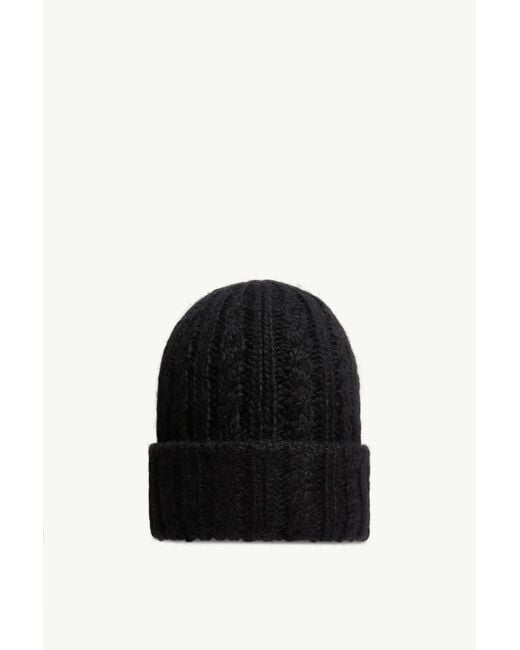 Moncler Black Cable Knit Wool Blend Beanie