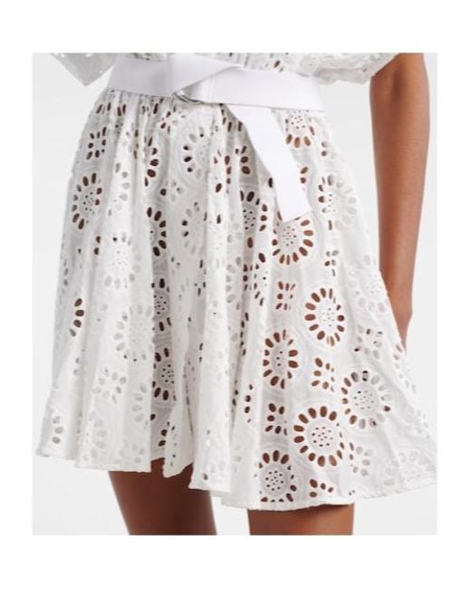 Norma Kamali White Belted Broderie Anglaise Cotton Mini Dress