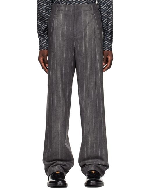 Versace Gray Pinstripe High-Waist Tailored Pants for men