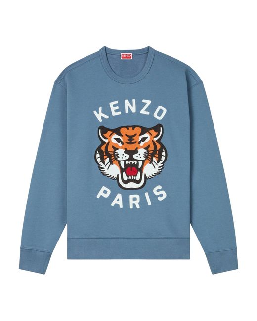 KENZO Blue 'Lucky Tiger' Genderless Embroidered Sweatshirt for men