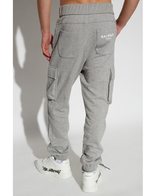 Balmain Gray Pocket Detailed Drawstring Cargo Trousers for men