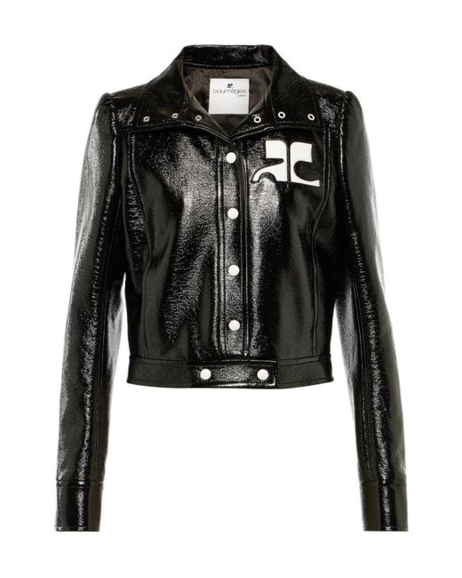 Courreges Black Reedition Cropped Vinyl Jacket