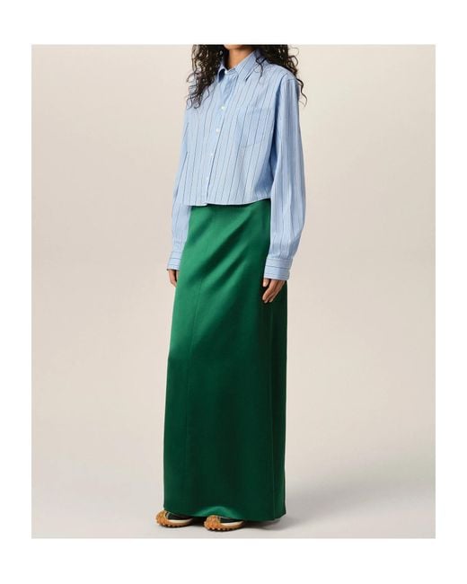 AMI Blue Striped Cotton Cropped Shirt
