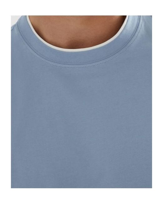 Brunello Cucinelli Blue Layered-Effect Crewneck T-Shirt for men
