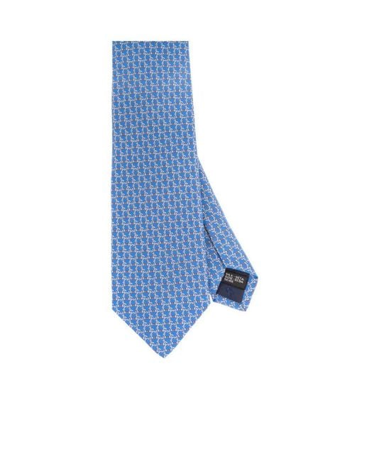 Ferragamo Blue Jacquard Logo Tie for men
