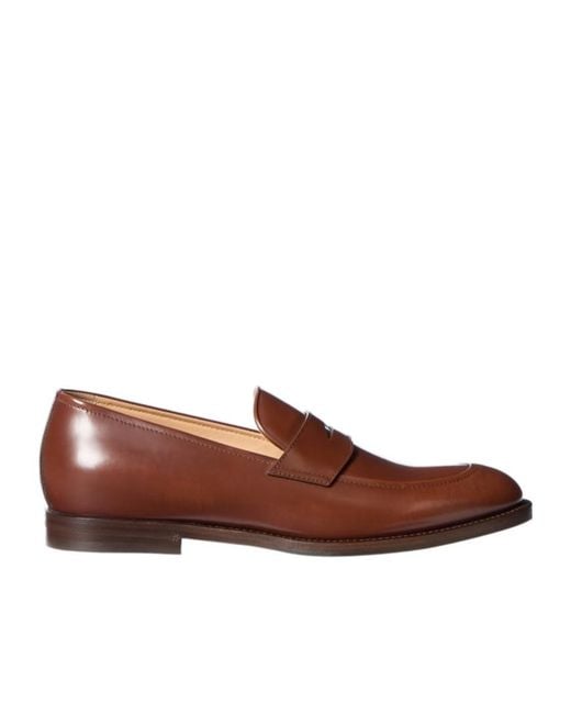Brunello Cucinelli Brown Braided Calfskin And Polished Calfskin Penny Loafers for men