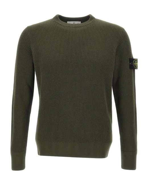 Stone Island Green 5100053 Ribbed-Knit Crew-Neck Sweater for men