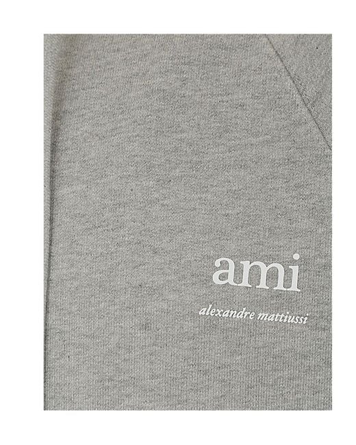 AMI Gray Ami De Coeur Logo-Printed Drawstring Hoodie for men