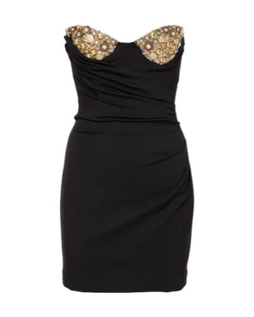 Area Black Embellished Draped Jersey Bustier Dress