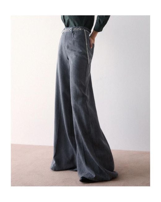Liu Jo Gray Flare Pants With Belt