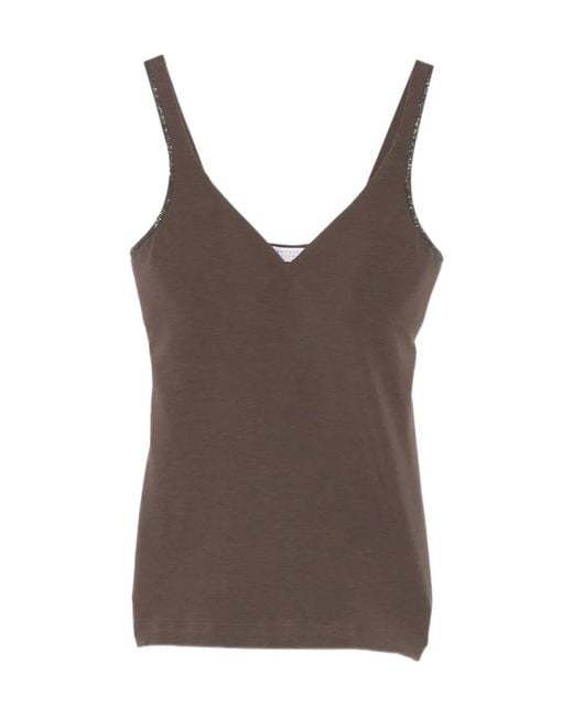 Brunello Cucinelli Brown V-Neck Strap Top
