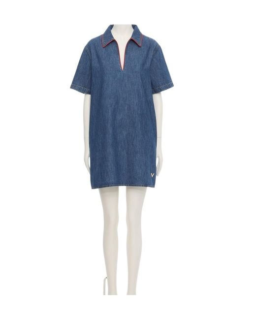 Valentino Blue Short-Sleeved Denim Dress