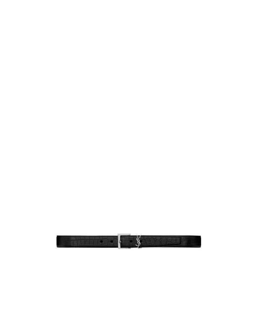 Saint Laurent White Logo Plaque Embossed Belt for men