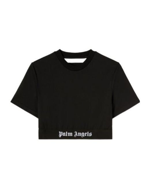 Palm Angels Black Logo Tape Cropped Top