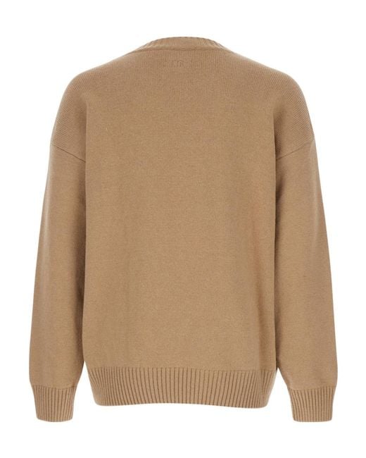 MSGM Brown Logo-Embroidered Crew-Neck Sweater for men