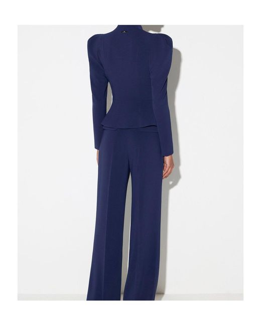 Elisabetta Franchi Blue Lightweight Crêpe Jacket With Bow