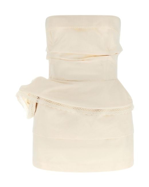 Magda Butrym Natural Re26 Draped Off-Shoulder Mini Dress