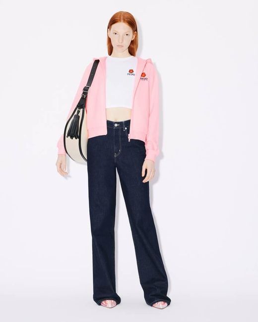KENZO Pink 'Boke Flower Crest' Hooded Embroidered Zip-Up Cardigan