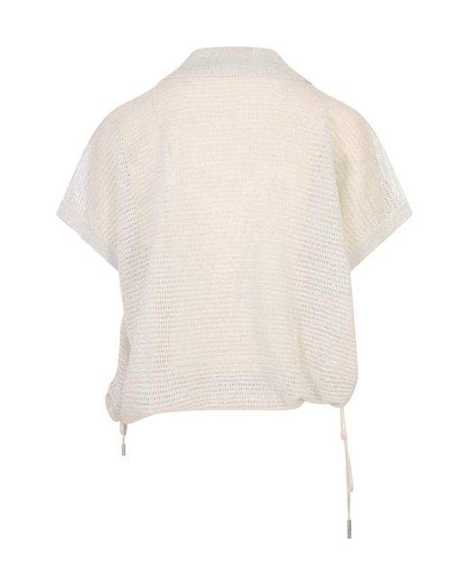 Peserico White Short-Sleeved V-Neck Top