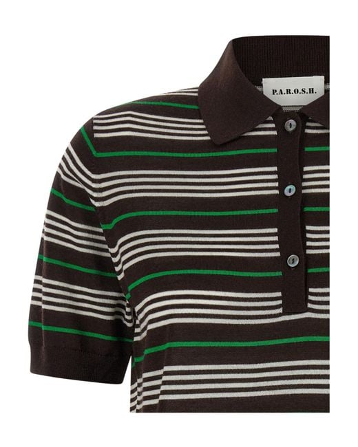 P.A.R.O.S.H. Green Short-Sleeved Striped Polo Shirt