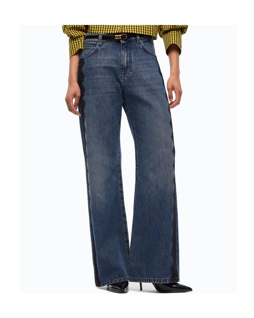 Pinko Blue Lace-Trim Wide-Leg Jeans