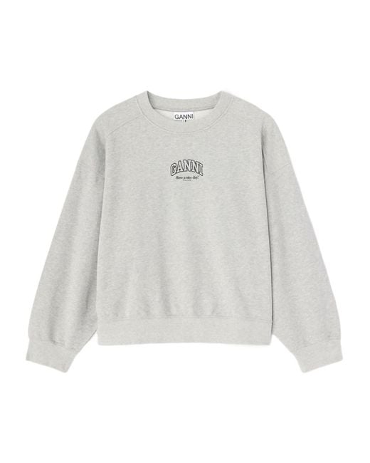 Ganni White Logo Crewneck Sweatshirt