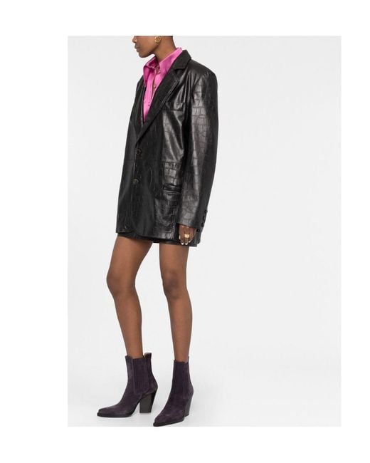 Alessandra Rich Black Crocodile-Effect Single-Breasted Blazer
