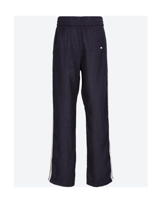 Palm Angels Blue Logo-Embroidered Linen Trousers for men