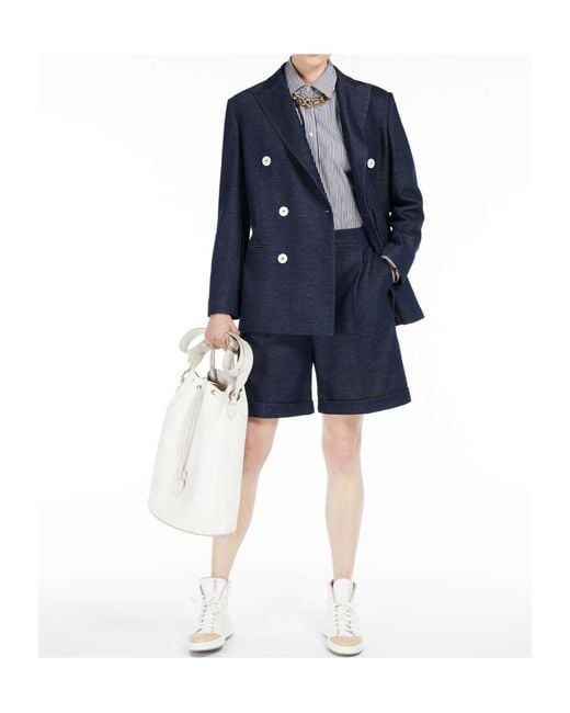 Max Mara Blue Double-Breasted Slim Suit Jacket