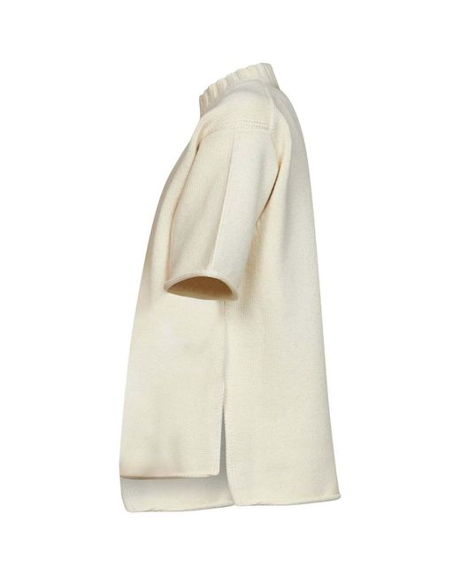 Bottega Veneta White Ribbed Stand-Collar Knitted Top