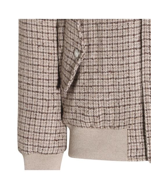 Eleventy Brown Checked Shearling-Collar Jacket for men