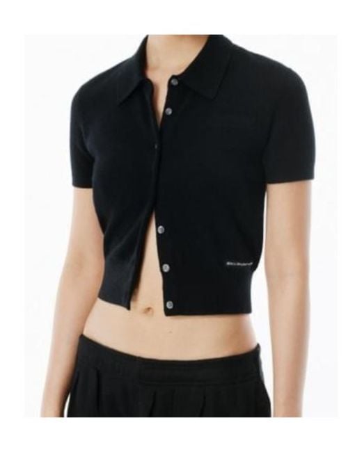 Alexander Wang Black Logo Patch Knitted Polo Cardigan
