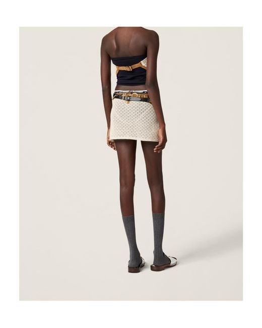 Miu Miu Natural Cotton And Suede Miniskirt