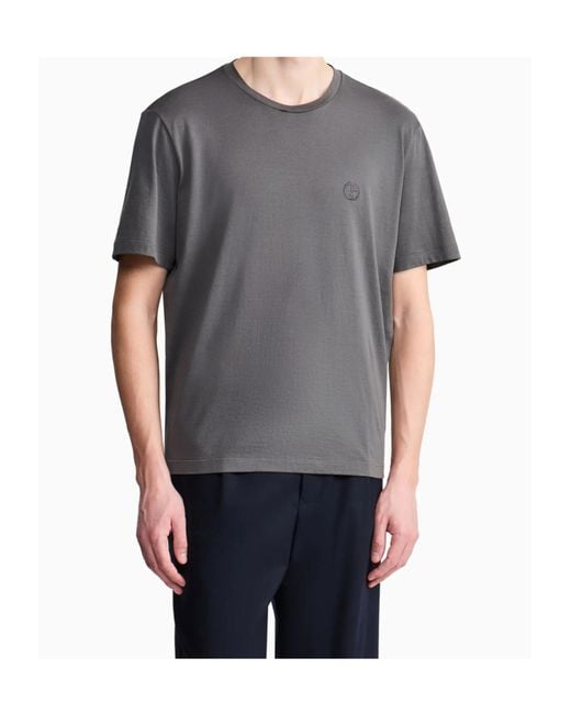 Giorgio Armani Gray Embroidered Logo T-Shirt for men
