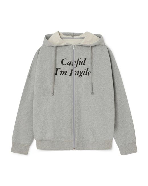 GIMAGUAS Gray Slogan-Print Zip-Up Hoodie for men