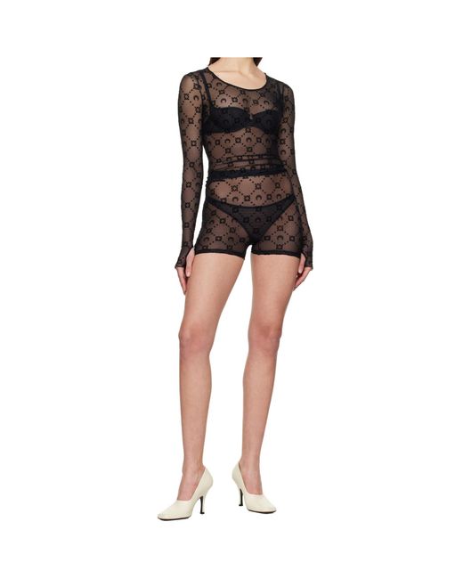 MARINE SERRE Black Flock-Print Mesh Shorts