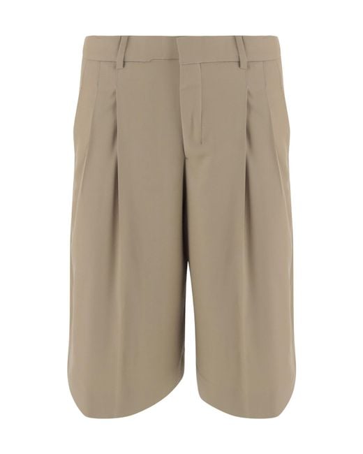 AMI Natural Belt-Loop Pleated Shorts