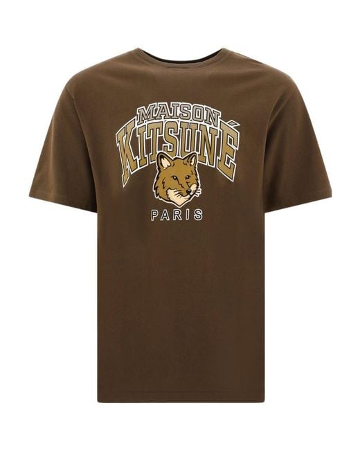 Maison Kitsuné Brown Logo Printed Cotton Crewneck for men