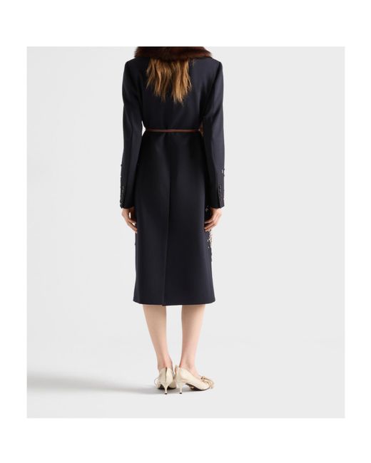 Prada Blue Embroidered Double-Breasted Rush Stitch Wool Coat