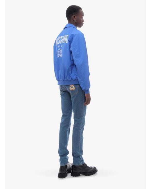 Moschino Blue Logo Printed Casual Jacket for men