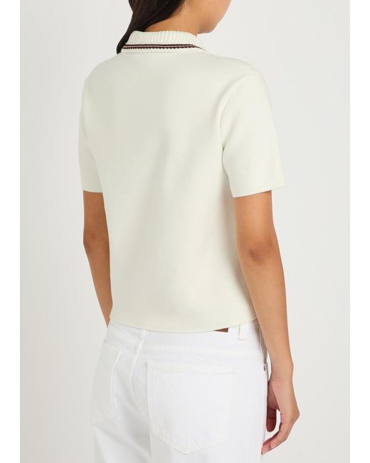Moncler White Knit-Trim Cotton Polo Shirt