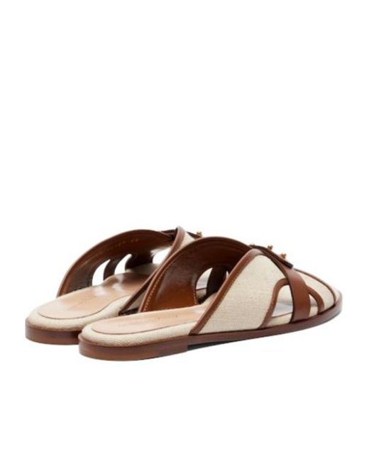 Gianvito Rossi Brown Leather-Trimmed Canvas Slides