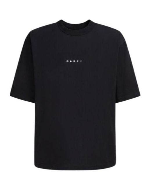 Marni Black Logo Printed Crewneck T-Shirt for men