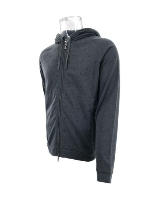 Armani Collezioni Gray Long-Sleeved Zipper Hooded Sweater for men