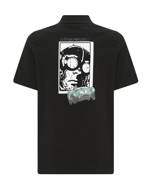 Emporio Armani Black Logo-Print Cotton Polo Shirt for men